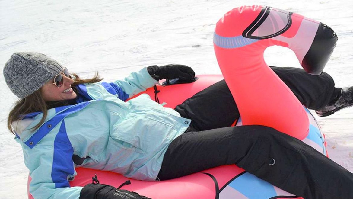 flamingo -airboard - inflatable - band- snow - winter- sleigh publi air - opblaasbaar - sneeuw - snow fun - premium